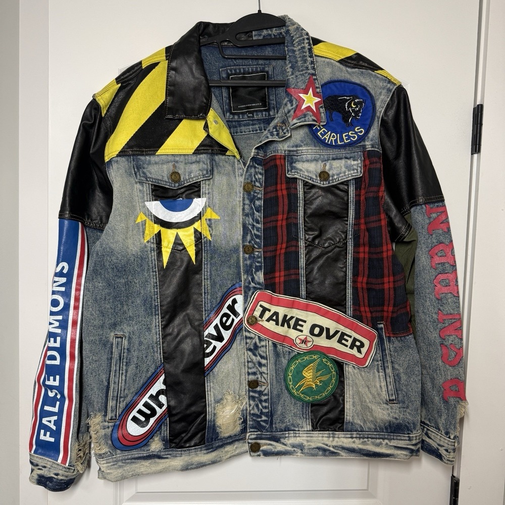 Reason‎ Rock Denim Jacket KISS Metallica AC/DC, Sublime 3XL Streetwear Patchwork